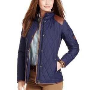 Ralph Lauren Women's Blue Quilted Mockneck Jacket